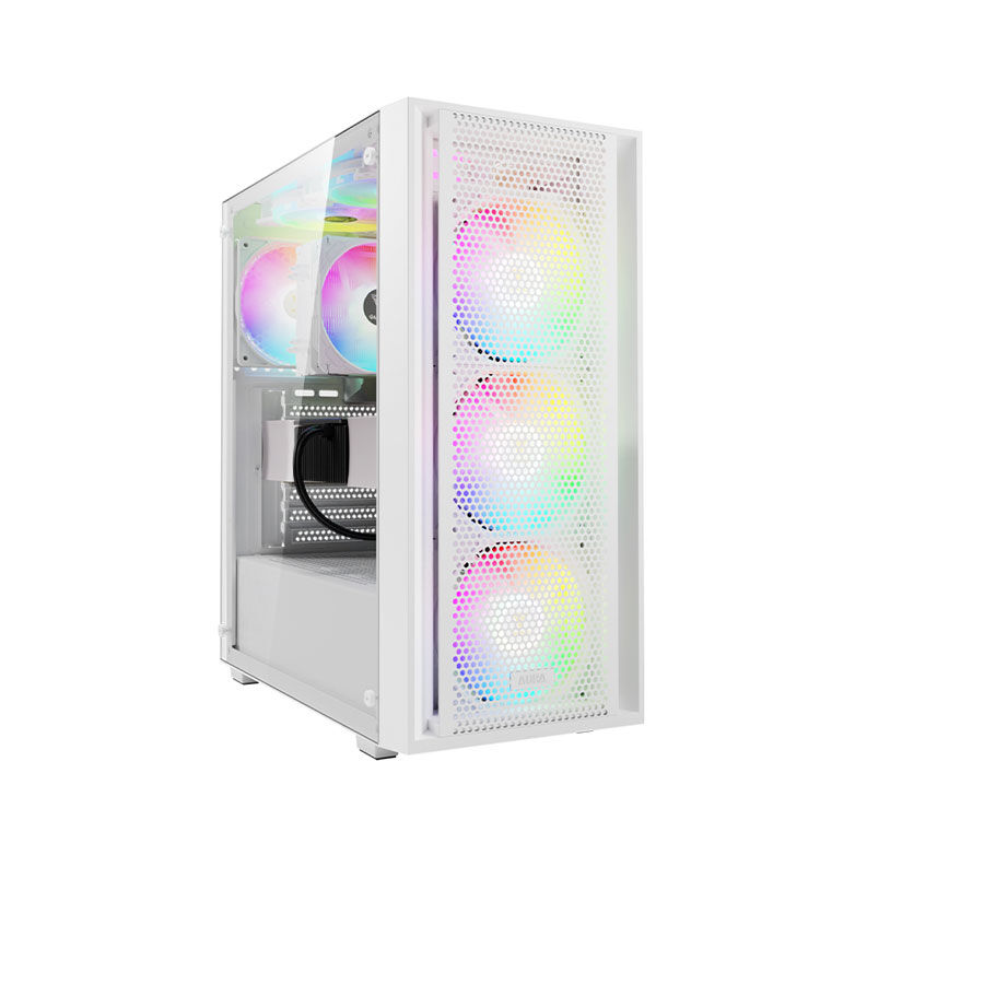 Vỏ case AURA GC2 ELITE ARGB - Màu trắng; Mặt lưới; Kính cường lực; Lọc bụi từ tính; 4 FAN12 ARGB; ATX, 34,7L (L395 x W195 x H450mm); 1xUSB 3.0; 2x3.5 + 1x2.5+ 2x2.5 (CAAURAGC2ELWHGA)