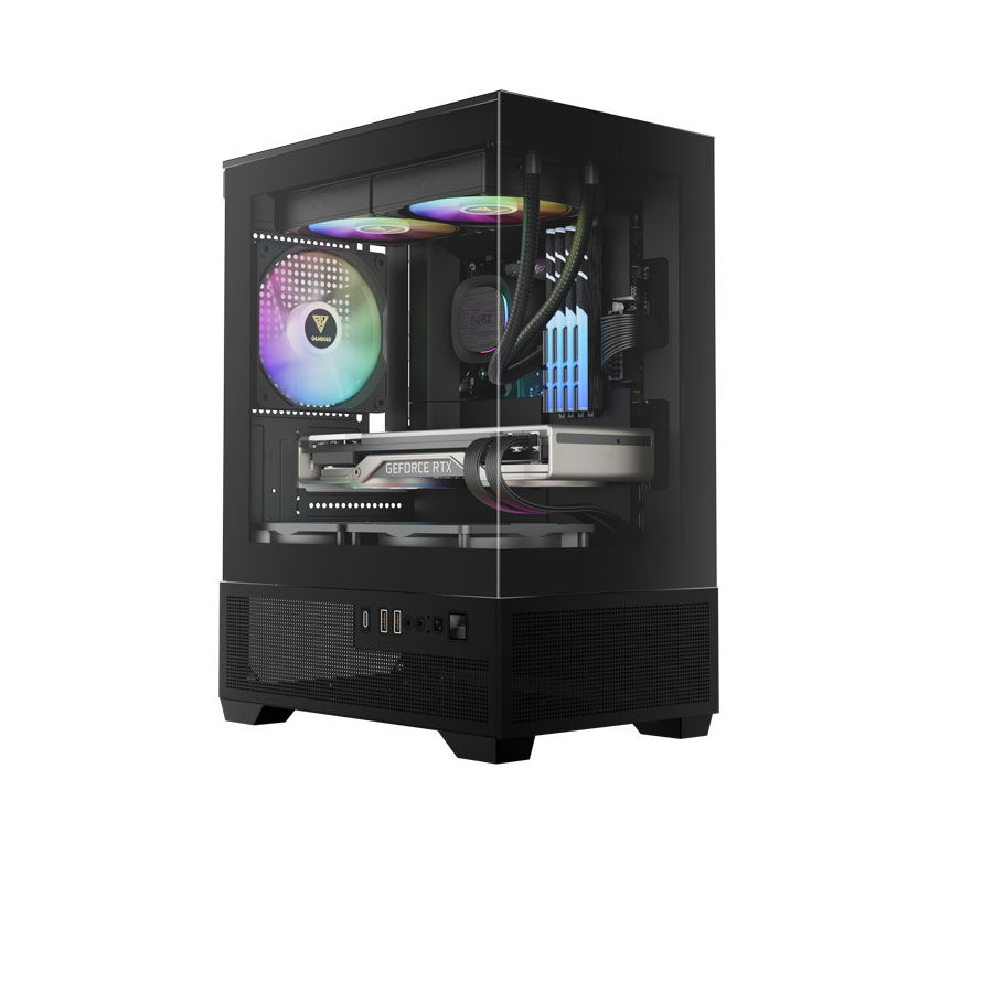 Vỏ case AURA GC9M ELITE ARGB - Màu đen; 2 Mặt Kính cường lực; Lọc bụi từ tính; 3 FAN12 ARGB; ATX, 20,75L (L280 x W195 x H380mm); 1xUSB Type-C; 2x3.5 + 1x2.5+ 2x2.5 (CAAURAGC9MELBLGA)
