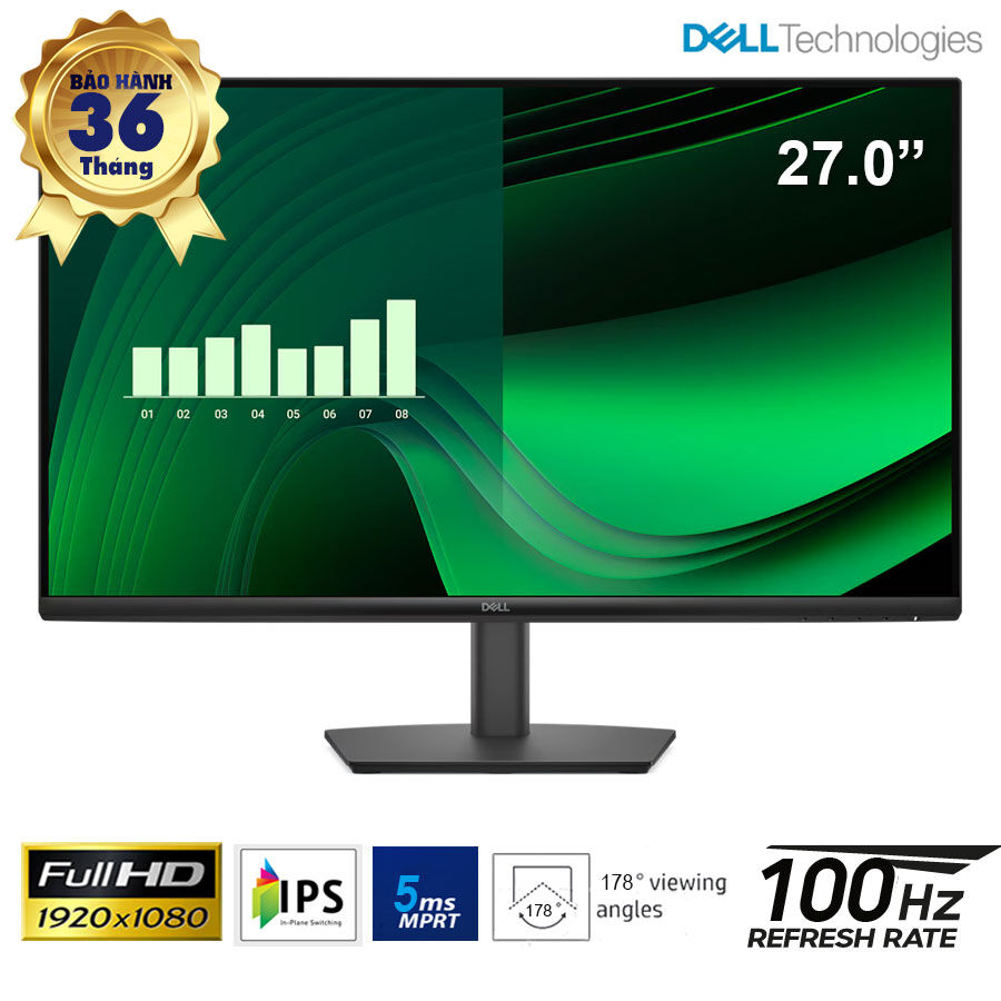 LCD 27-inch Dell Pro E2725HM: IPS FHD(1920x1080) 16:9; 300 cd/m2 nits; 100HzHz; 5ms; HDMI + DP + VGA; VESA(10x10); Cable DP to DP; 3Y (E2725HM)