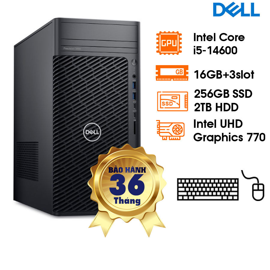 Workstation Dell Precision 3680 Tower, i5-14600, 16GD5 bus 4400 + 3 slots (1x16GB) (up to 128GB), 256GB SSD, 2TB HDD, Intel UHD Graphics 770, KB, M, 500W PSU, Ubuntu, 3Y (T3680-71058809)