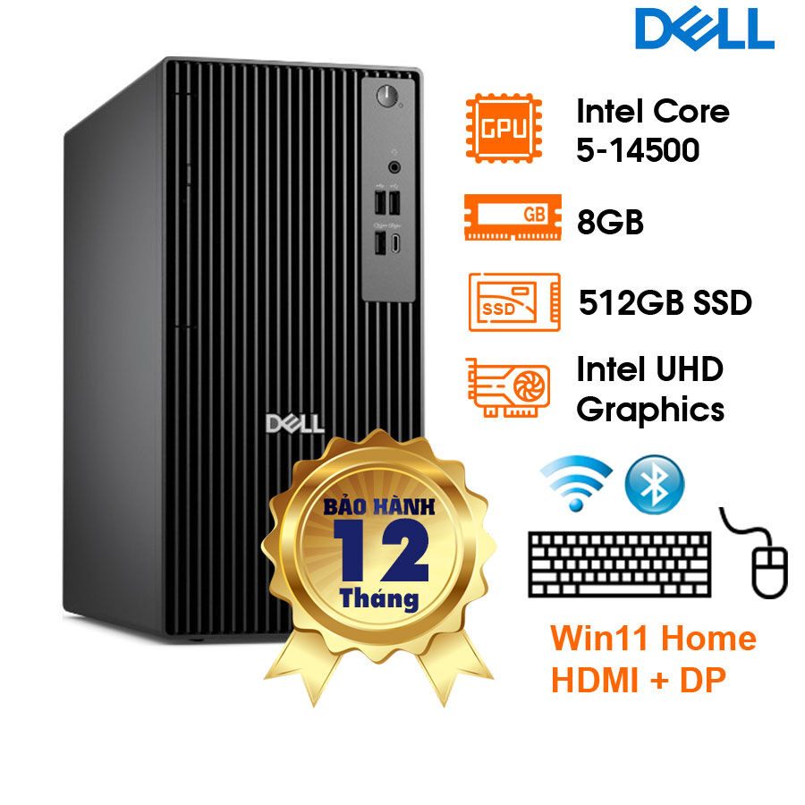 PC Dell Pro Tower QCT1250, i5-14500, 8GD5 bus 4800, 512GB SSD, Intel Graphics,1x HDMI 2.1, 1x DP 1.4, 1x SATA 3.0 HDD, 1x SATA 3.0 ODD, 1x M.2 2230/2280 SSD, KB, M, KYHD, Win 11 Home, 1Y (QCT1250-71076109)