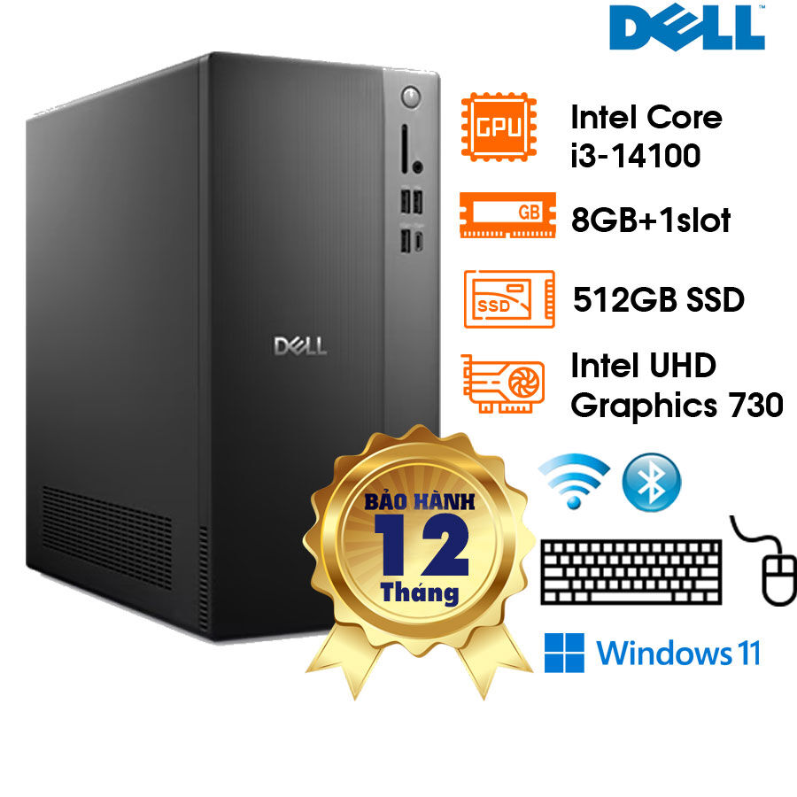 PC Dell Tower ECT1250, i3-14100, 8GB, 512GB SSD, Intel UHD Graphics 730, ax+BT, KB, M, McAfee LS, Win 11 Home, 1Y (ECT1250-71069157)