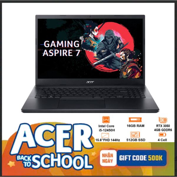 Laptop Acer Gaming A715-76G-5806 Intel Core i5-12450H/16GD4/512SSD/15.6FHD_144Hz/FP/4C/W11/4GD6_RTX3050/ĐEN/ Vỏ nhôm(NH.QMFSV.002)