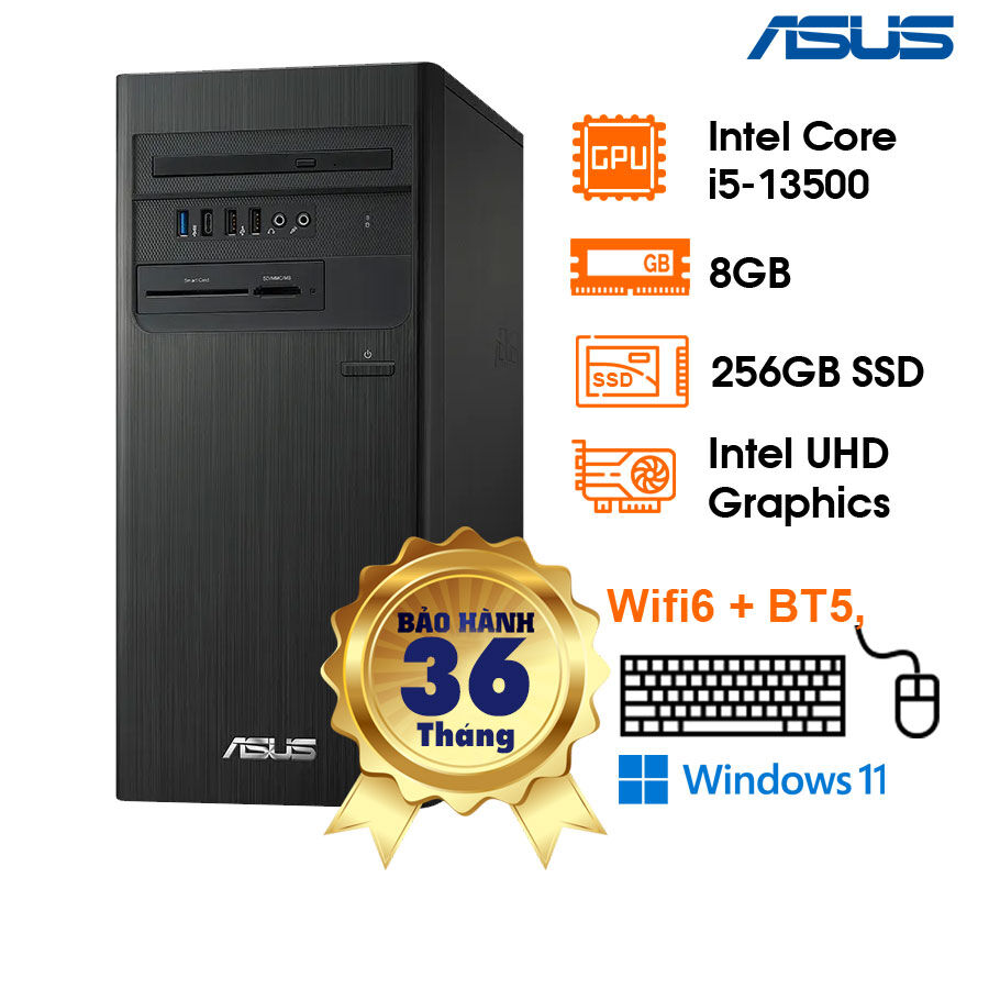 PC ASUS S500TE (27L), B760, i5-13500, 8GD4, 256GB-SSD, TPM, WiFi6+BT5, KB+M, 300W, W11H, 3Y OSS (S500TE-513500019W)