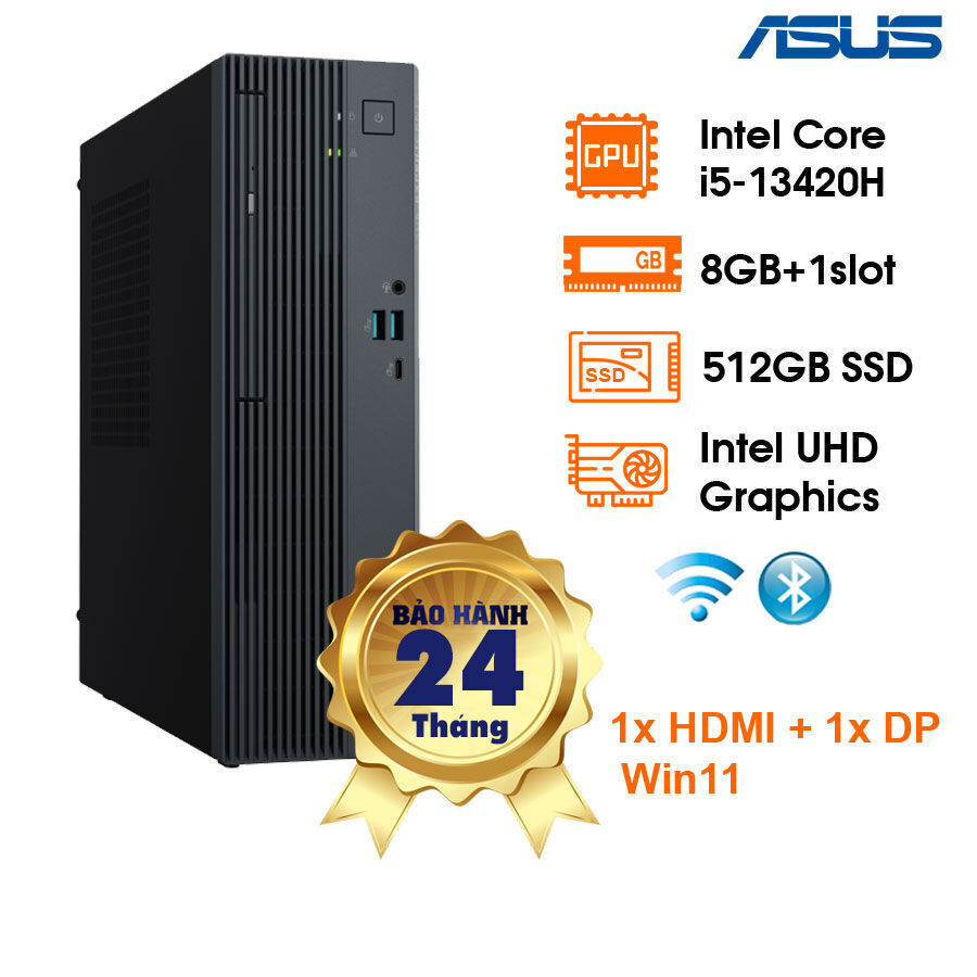 PC Asus P500SV (8.6L) - Gray, i5-13420H, 8GD5 bus 5600 (SODIMM) (Up to 64GB), 512GB, 180W, WIFI6+BT, 1x HDMI + 1x DP, Win11, 2Y OnSite (P500SV-13420H006W)