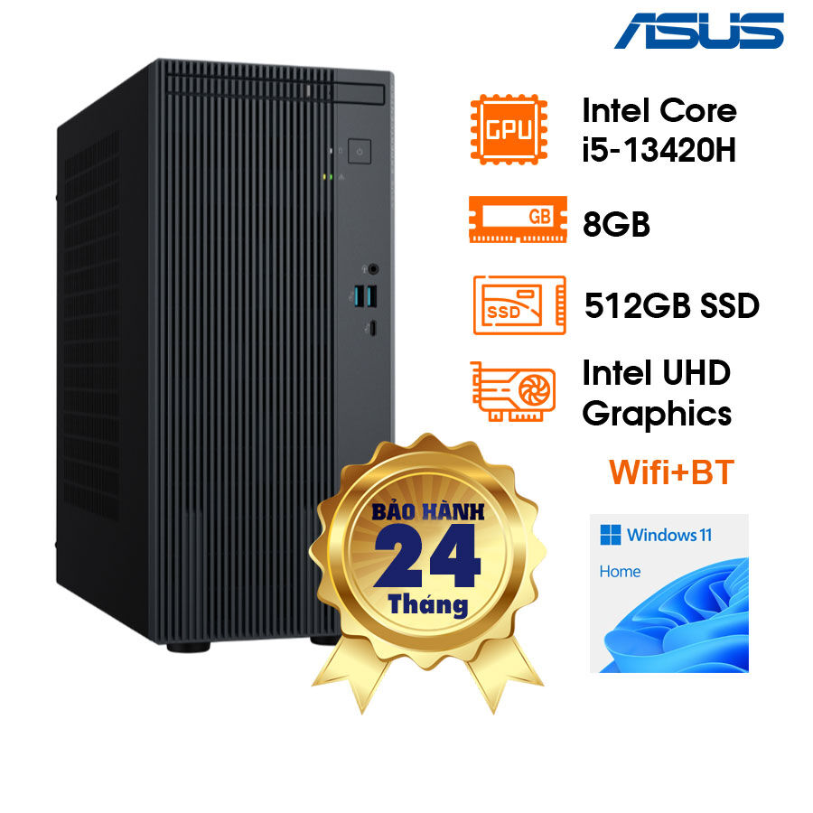 PC Asus P500MV (16L) - Gray, i5-13420H, 8GD5 bus 5600 (SODIMM) (up to 64GB), 512GB (Up to two drives, 2x M.2 SSD, M.2 2280 SSD up to 1TB each) +1 HDD 3.5, 180W, WIFI6+BT, 1x HDMI + 1x DP, Win11, 2Y OnSite (P500MV-13420H106W)