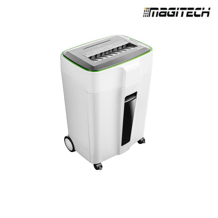 Máy hủy tài liệu Magitech DM-120C, Hủy vụn 10-12tờ (70g),2.0m/min,2 x 10 (mm)230 mm (A4), 20L, CD/ Kim Bấm/ Thẻ Từ: 4x30mm,