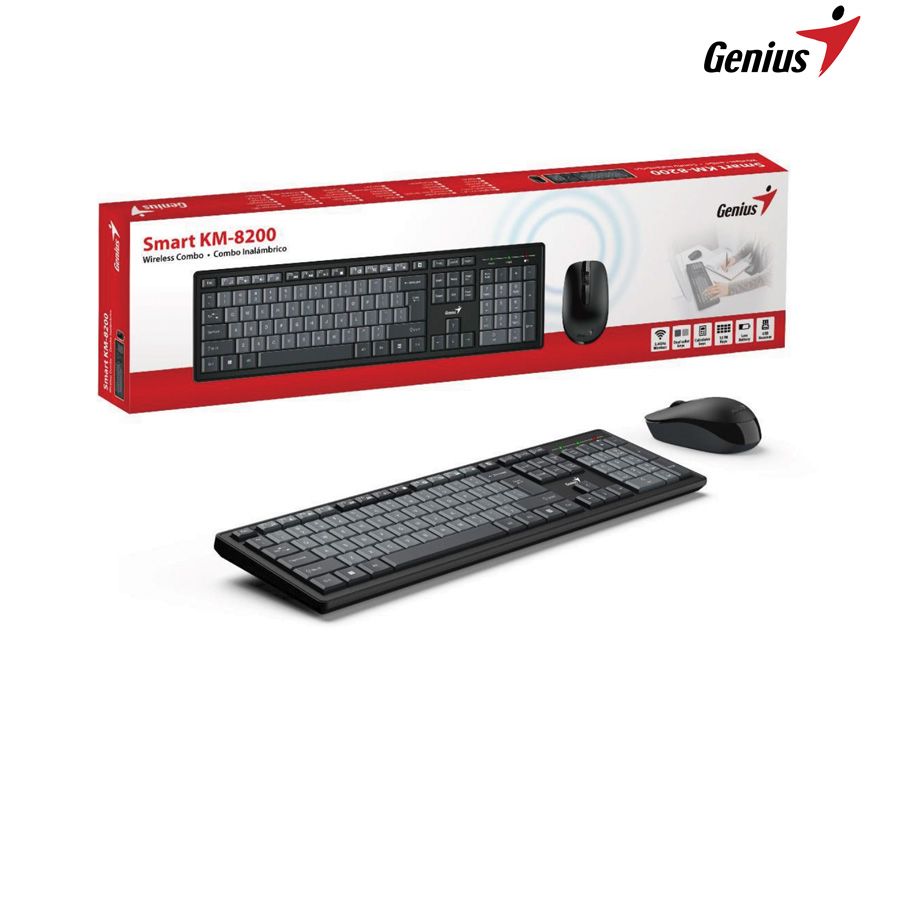 Bộ bàn phím chuột không dây Smart Genius KM-8200 Dual Color - 2.4GHz, Màu Đen/Xám, 1*AAA bàn phím, 1*AA chuột