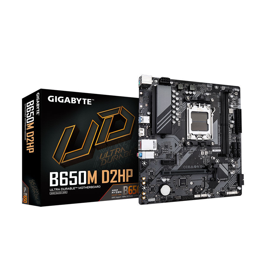 Mainboard Gigabyte B650M-D2HP - AM5; 2*DDR5 AMD EXPO + Intel XMP; HDMI 2.1; PCIe x16 + PCIe x1; M.2 PCIe 4.0 x4; 4*Sata 6Gb/s; HD Audio 7.1; Lan 2.5 GbE; Micro ATX; SP Win10+11 64; 3Y