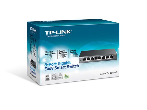 Switch Easy Smart để bàn TP-Link 8-port -Gigabit :10/100/1000 Mbps - MTU/Port/Tag VLAN; Vỏ thép ; 5VDC/0.6 A; 3Y (TL-SG108E)