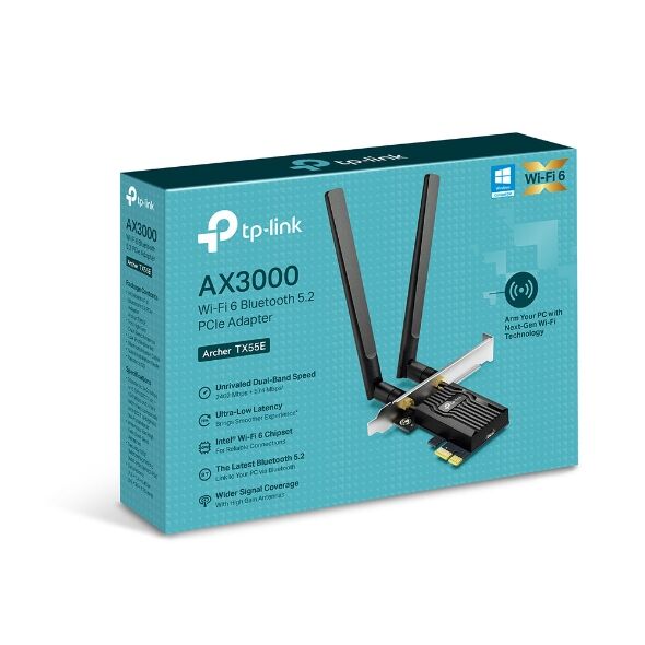 Bộ chuyển đổi Wi-Fi 6 Băng Tần Kép PCI Express AX3000 và Bluetooth 5.2 TP-Link ARCHER-TX55E- 2402Mbps; 2 ăng ten, 5GHZ
