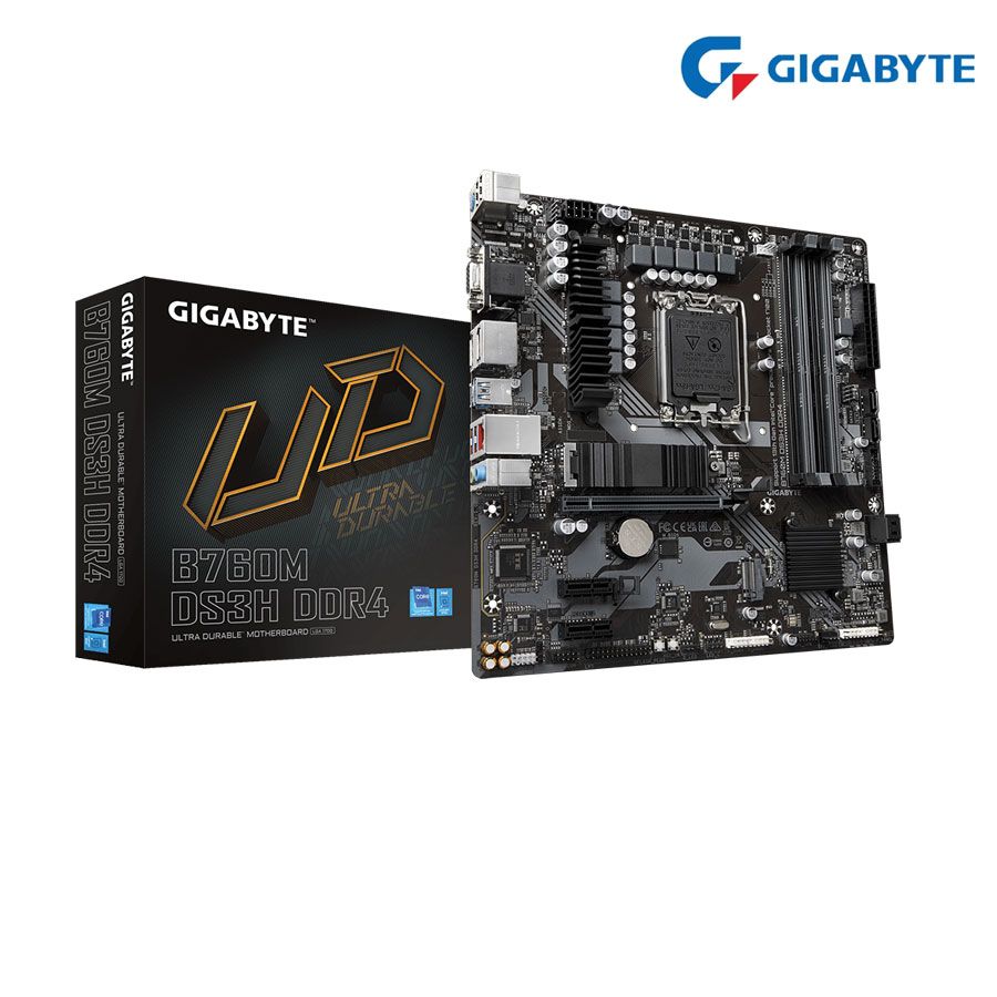 Mainboard Gigabyte B760M DS3H DDR4 : Intel B760; LGA1700(12+13+14th); 4xDDR4; Lan 2.5GbE; 1 M.2 2280 PCIe + 4 Sata; 1 HDMI + 1 VGA + 2DP; mATX; 3Y (B760M-DS3H-DDR4)