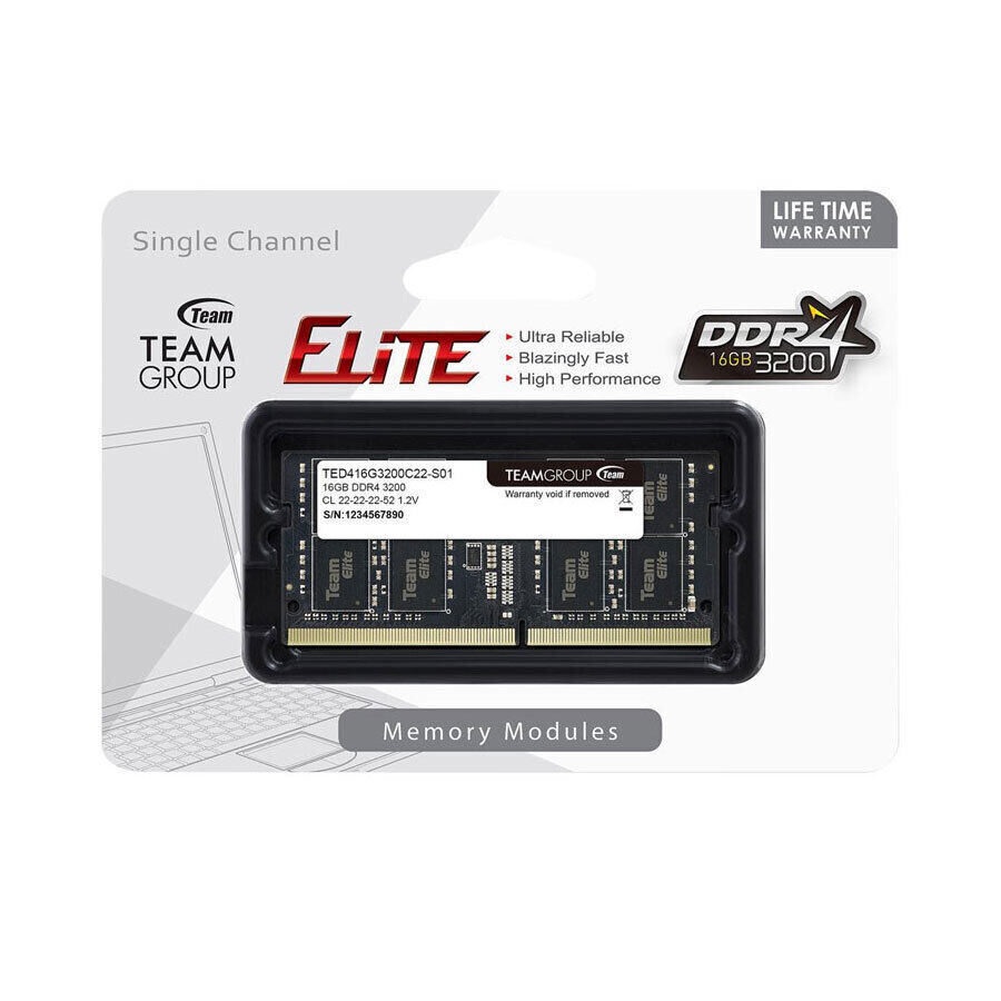RAM 16GB SoDIMM DDR4 Team ELITE; 3200MT/s; CL22; 1Rx16; 1.2V; 5Y (TED416G3200C22-S01)