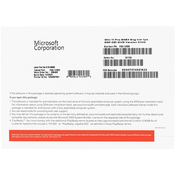 Window 11 Pro DSP/OEM-FQC-10528( 1 thiết bị/vĩnh viễn)