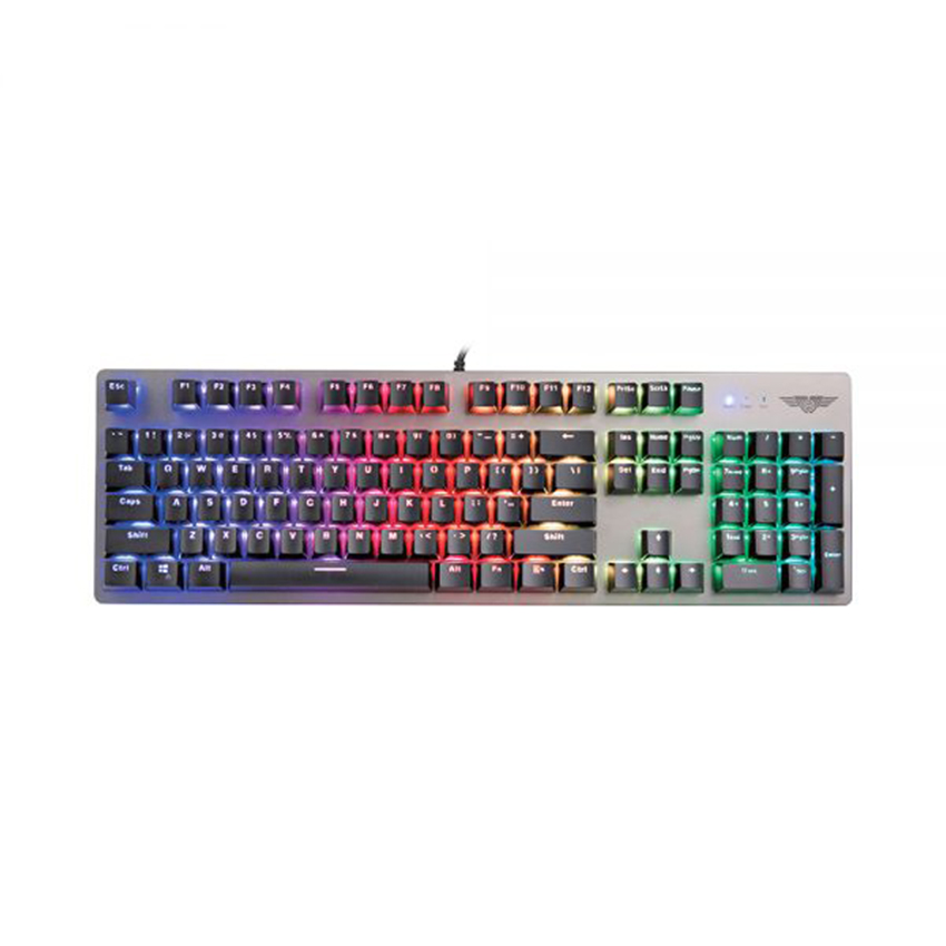 Bàn phím cơ Gaming Newmen Blue Switch GE369R - Led RGB xuyên chữ, USB, Màu đen, Khung + Plate kim loại