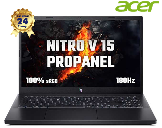Laptop Acer Gaming Nitro V 15 ProPanel ANV15-41-R9M1 - Black- 15.6 FHD IPS 180Hz; AMD Ryzen 5-7535HS; 16GD5 4800Mhz + 1 slot; 512GB SSD PCIe + 1 2.5+ 1 M.2; VGA RTX3050-6GB DDR6; Wifi 6 + BT5.1; LedKB; Polyc; Win11H; 2Y 3S1 (NH.QPFSV.004)
