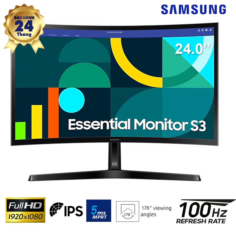LCD 24-inch Samsung Curved S3 S36GD - VA; FHD (16:9); 250 nits; 100Hz; 5ms; VESA; D-Sub + HDMI; 2Y(LS24D366GAEXXV)