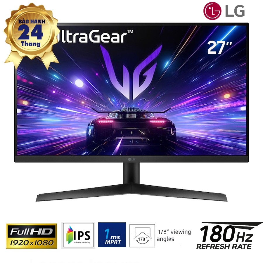 LCD 27-inch LG Gaming UltraGear 27GS65F: IPS FHD(1920x1080) 16:9; 99% sRGB; 250 cd/m2 nits; 180Hz; 1ms; HDMI + DP; VESA(10x10); Cable HDMI; 2Y (27GS65F-B.ATV)