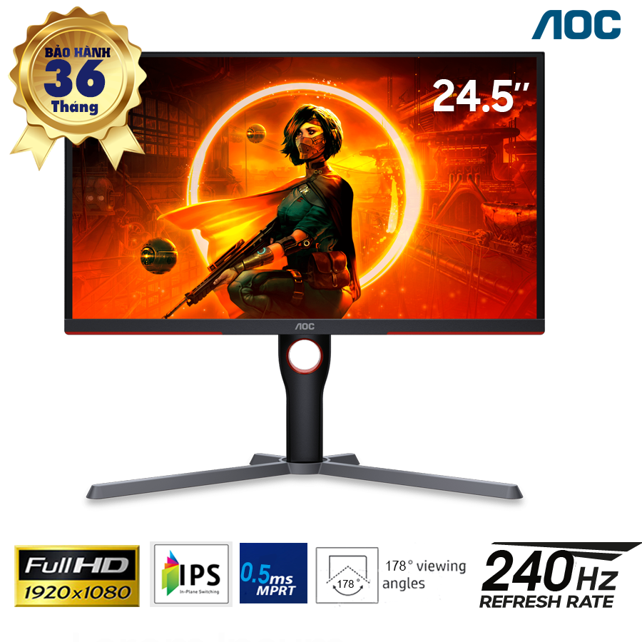 LCD 24.5-Inch AOC Gaming VA FHD; 300cd/m2; 240Hz; 0.5ms; chân hơi; 2xHDMI + 1 DP; 3Y (25G3ZM/74)