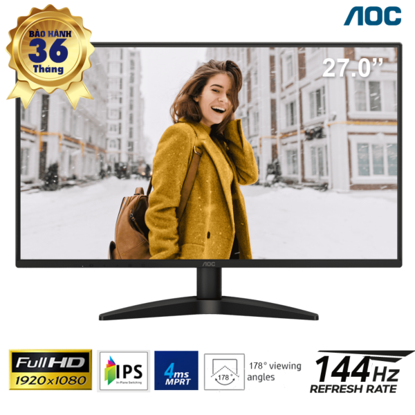 LCD 27-inch AOC 27B36X - IPS; FHD; 300 nits; 144Hz; 4ms; VESA 10x10; HDR10; 1 x HDMI + 1DP ; Black; 3Y
