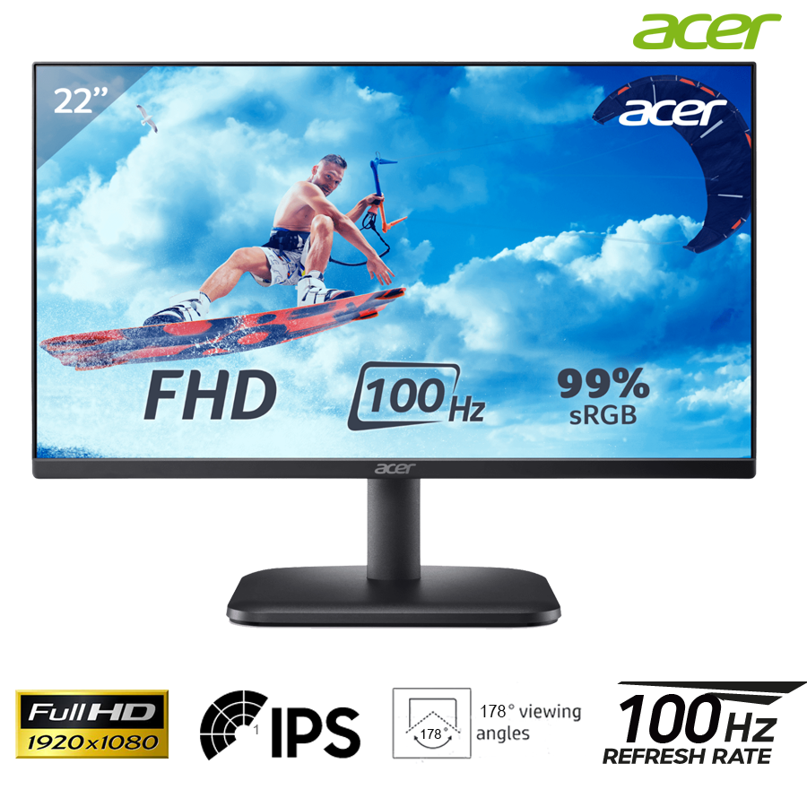 Màn hình 21.5 inch Acer E3 IPS FHD; 100Hz; 250nits; viền mỏng; FreeSync; 1 VGA+ 1 HDMI; 3Y (EK221Q-E3)