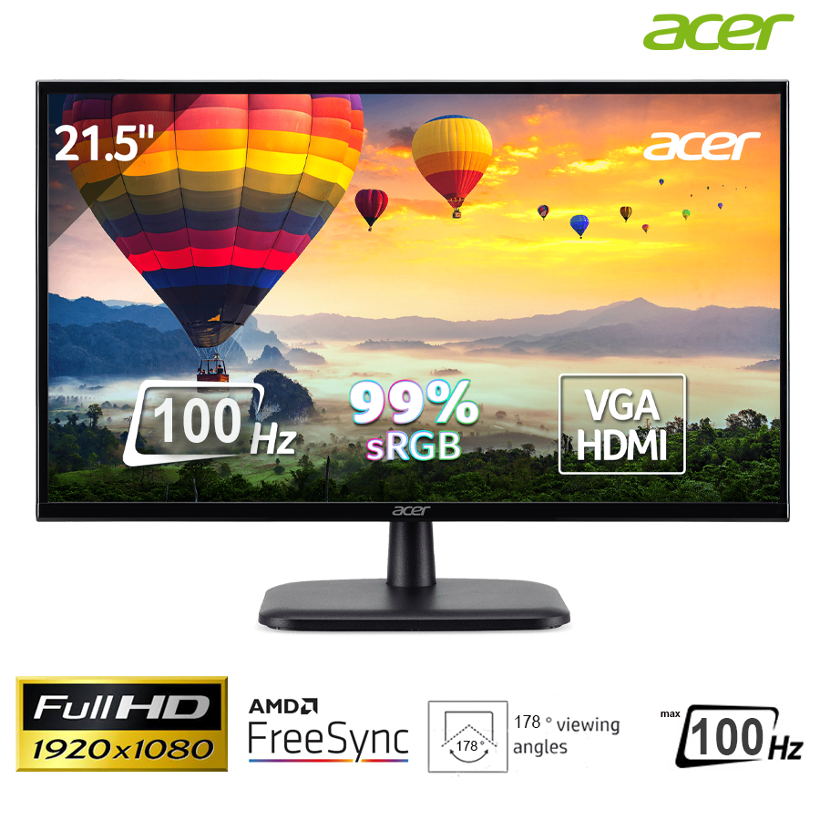 Màn hình Acer 21.5-inch EK221Q H - VA/FHD/250cd/m2/100Hz/1ms/VGA, HDMI (kèm cáp)