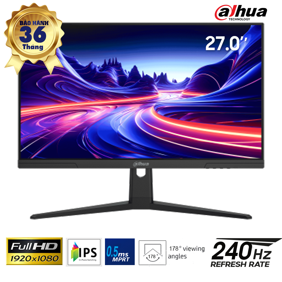 LCD 27-inch Dahua Gaming IPS; FHD(16:9); 350cd/m2; 240Hz; VESA 10x10; HDMI + DP; 3Y (DHI-LM27-E241B)