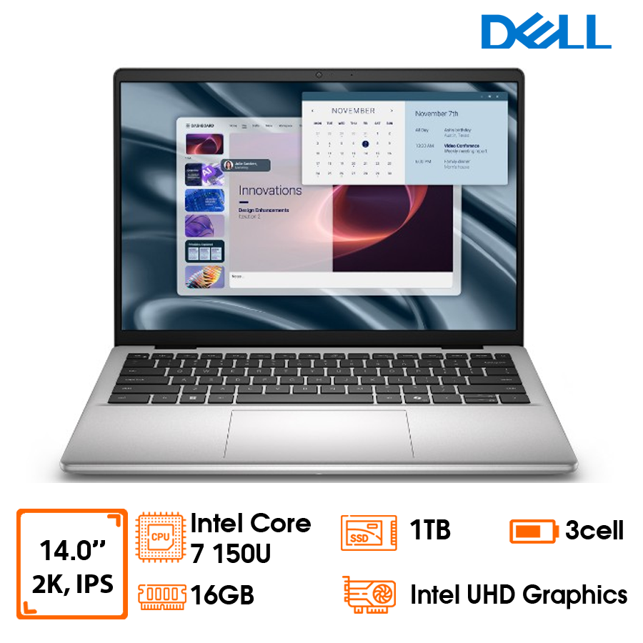 Laptop Dell Pro Essential PV14250, 14” 2K 300nits WVA/IPS, Core 7 150U (Up to 5.4Ghz, 10 cores), 16GD5 (1x16GB) bus 5200 (up to 32GB), 1TB SSD NVMe, 54Whr Battery, Win 11H, Platinum Silver(Plastic) Pro Support, 2Y (PV14250-150U-161TBW)