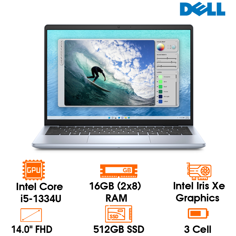 Laptop Dell Inspiron 5440 I5-1334U, 14.0FHD+ 16GD5, 512SSD, 16:10, FP, 3C41W, W11SL+OFFICE, LED_KB/PreS/Ice Blue (N5440-NDY5V1)