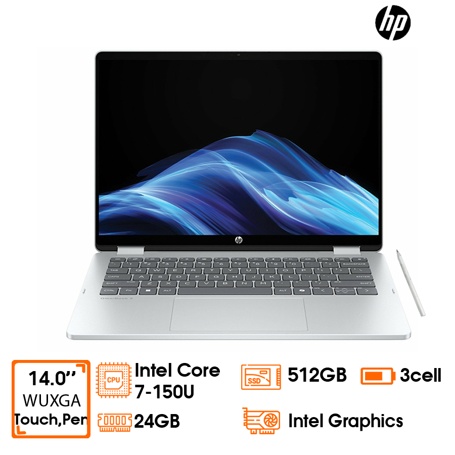 Laptop HP OmniBook 5 Flip 14-FP0055TU-BZ7Q4PA Core 7-150U; 24GD5 onboard bus 5200MHz; 512GB SSD; Intel Graphics; 14