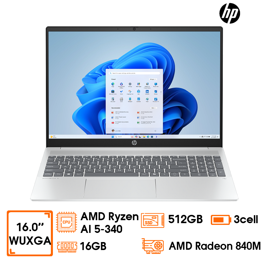 Laptop HP OmniBook 5 AI 16-AG1068AU-BZ7T0PA AMD Ryzen AI 5-340; 16GD5 onboard bus 7500MHz; 512GB SSD; AMD Radeon 840M Graphics; 16