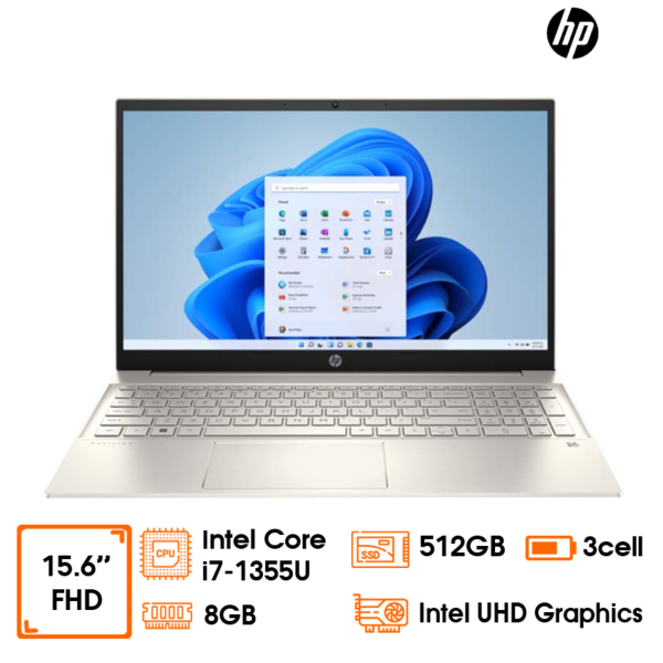 Laptop HP Pavilion 15-EG3092TU-8C5L3PA i7-1355U, 8GD4, 512GSSD, 15.6FHD, WLax, BT5, ALUp, W11SL, VÀNG