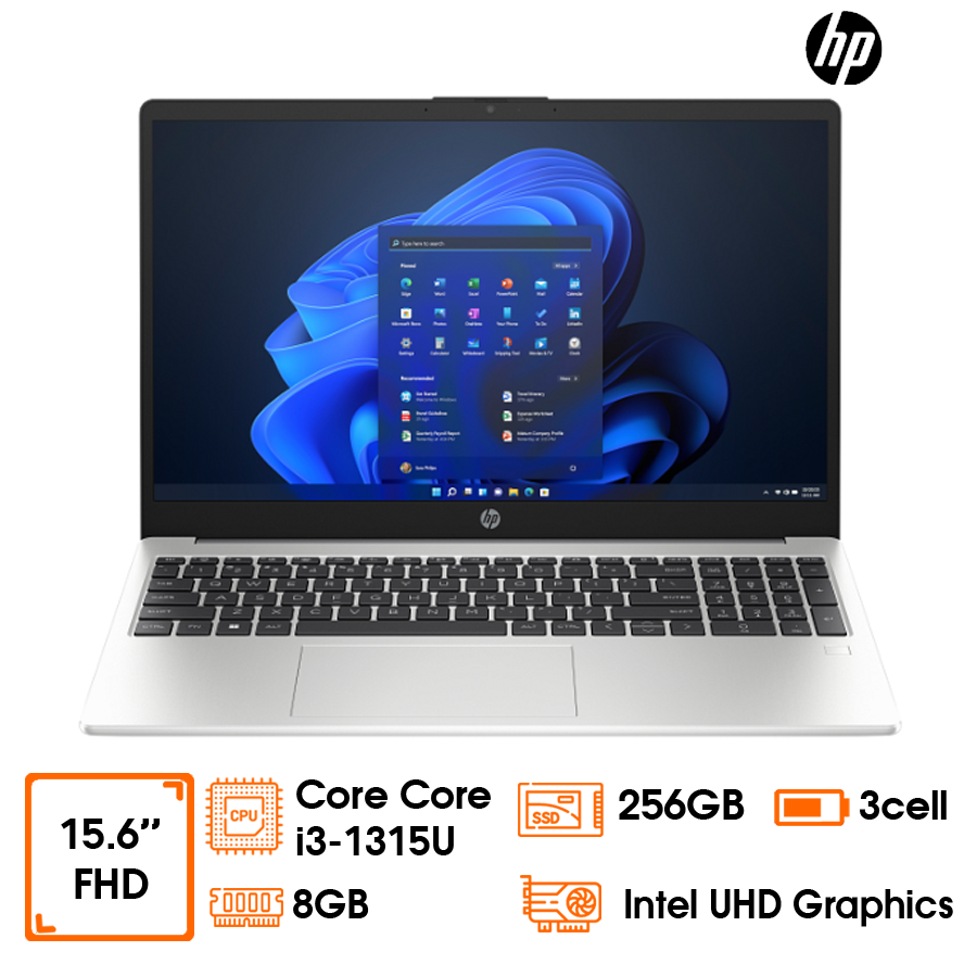 Laptop HP 250-G10-A06E9PT Intel Core i3-1315U; 8GD4 bus3200; 256GB SSD/15.6 FHD; Wifi6 + BT; Win11H; Silver