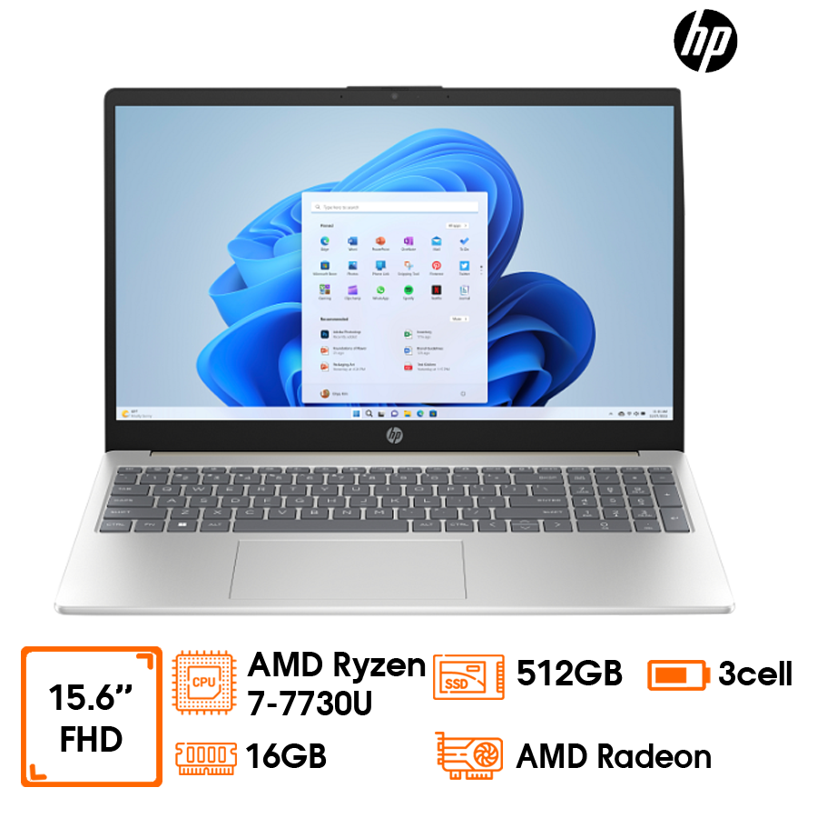 Laptop HP 15-FC0089AU-A94XWPA AMD Ryzen 7-7730U; 16GD4 bus 3200Mhz; 512GB SSD; AMD Radeon Graphics; 15.6