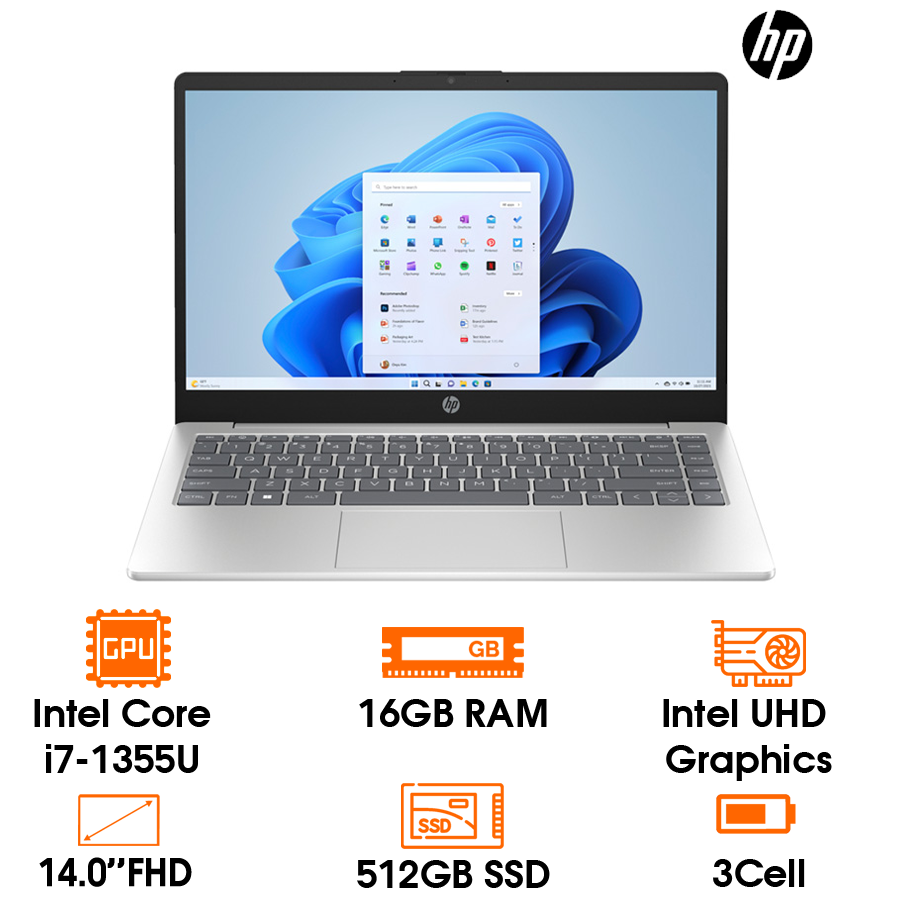 Laptop HP 14S-EP0110TU-8C5K9PA i7-1355U/16GB D4/512GSSD/14.0FHD/Wlac/BT5/3C41WHr/W11SL/ silver