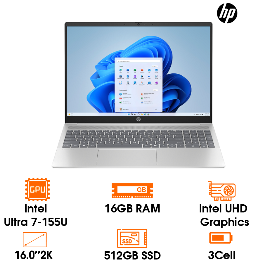 Laptop HP Pavilion 16-AF0053TU-AY8C2PA core Ultra7-155U; 16G; 512GB SSD; 16