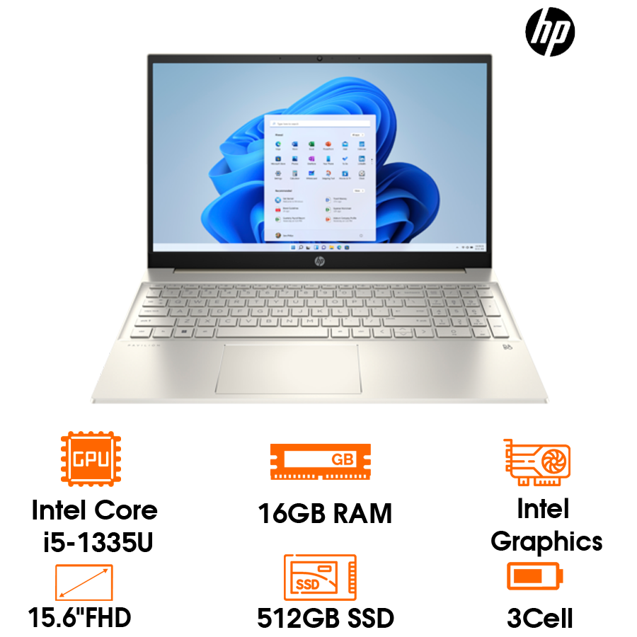 Laptop HP Pavilion 15-EG3093TU-8C5L4PA i5-1335U/16GD4/512GSSD/15.6FHD/WLax/BT5/3C41WHr/ALUp/W11SL/VÀNG
