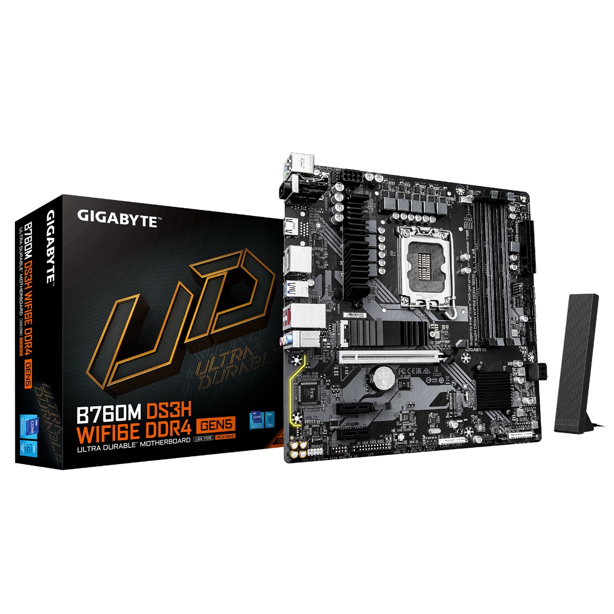 Mainboard Gigabyte -Intel B760- LGA1700(13+14th); 4xDDR5; 4x Sata 6Gb/s + 2 M.2 PCIe 2280; Lan 2.5Gbps + Wi-fi 6E + BT5.3; 1 HDMI + 2 DP; Micro ATX; SP Win10+11 64; 3Y; (B760M-DS3H-WIFI6E-GEN5)
