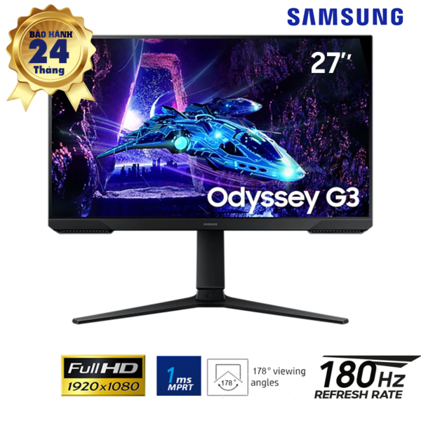 LCD 27-inch Samsung Gaming S3 G30D- VA; FHD (16:9); 250 nits; 180Hz; 1ms; VESA 10x10; HDMI + DP; HDMI; Chân đế HAS(điều chỉnh độ cao), xoay dọc; 2Y(LS27DG302EEXXV)