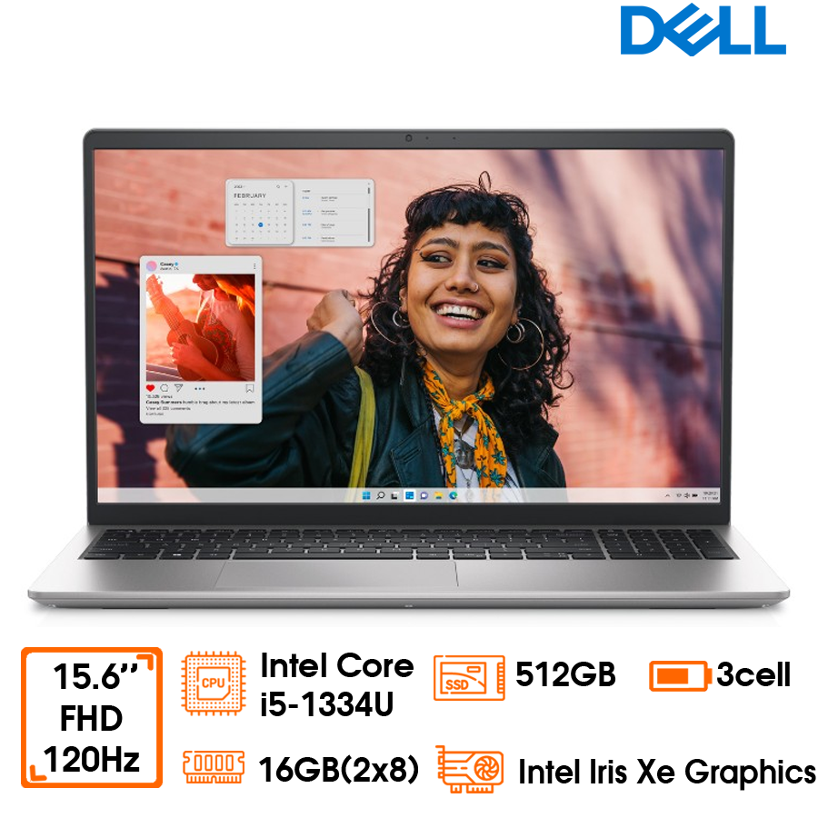 Laptop Dell Inspiron 3530, 15.6” FHD, i5-1334U, 16GB, 512SSD, Backlit KB, W11SL+Office24, silver, 1Y (N3530-I5U165W11SLUBL)