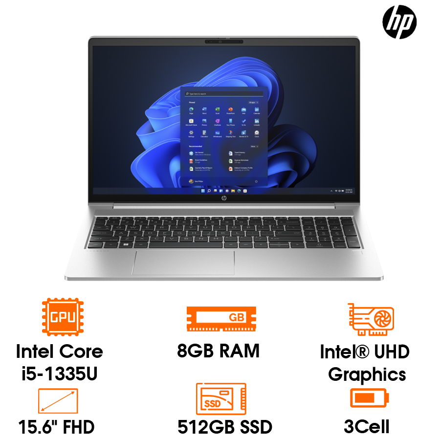 Laptop HP ProBook 450 G10 -Silver- 15.6 FHD IPS; Intel Core i5-1335U; 8GB 3200; 512GB SSD; Wifi6+ BT5.2; Led KB; Pin 51Wh; Alu A; Win11H; 1Y (P450-G10-9H1N4PT)
