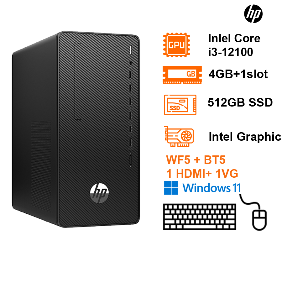 PC HP Pro SFF 280 G9 (7.8L) Intel Core I3-12100; H670; 4GB 2933Mhz + 1 Slot; 256GB SSD NVMe M.2+ 1 3.5; K&M; WF5 + BT5; 1 HDMI+ 1VGA; 180W; Win11H; 1Y (HP280-G9-72K89PA)