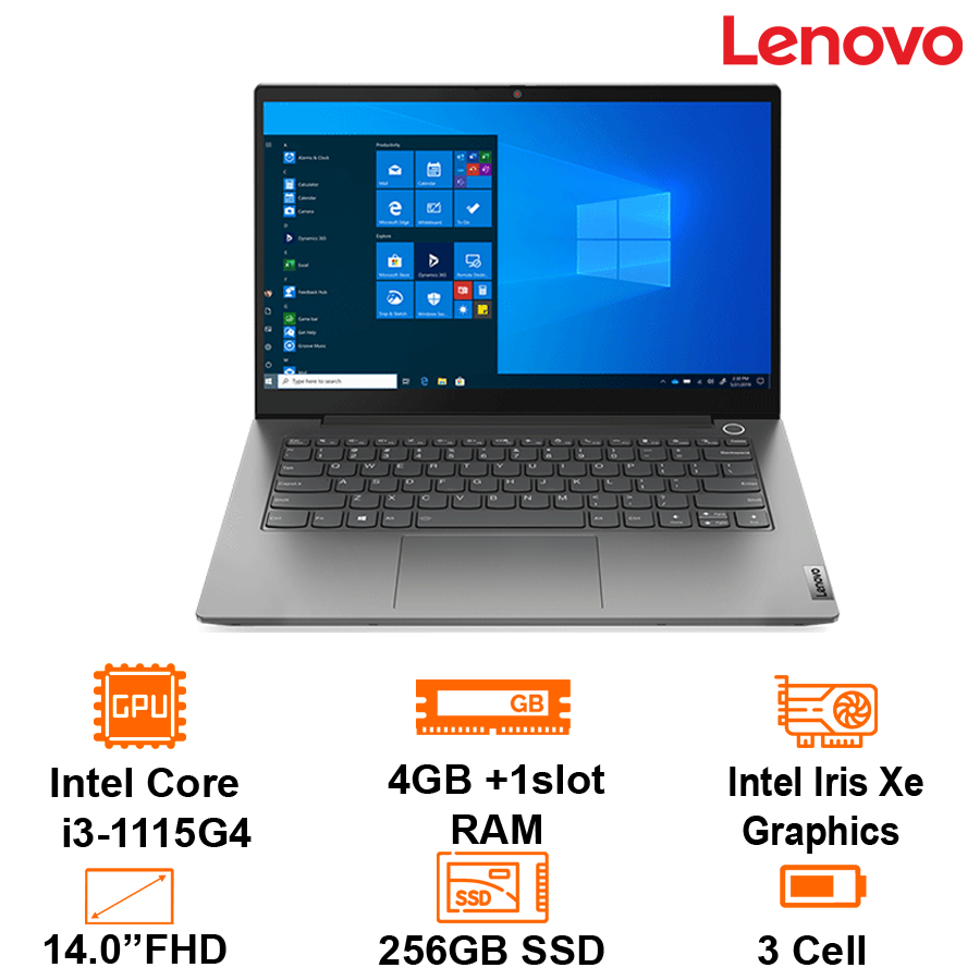Laptop Lenovo Thinkbook 14 G2 -Grey- 14 FHD; Intel Core i3-1115G4; 4GB 3200+ 1slot; 256GB PCIe+ M.2 2280+ 2.5; Wifi6+BT5.1; Alu