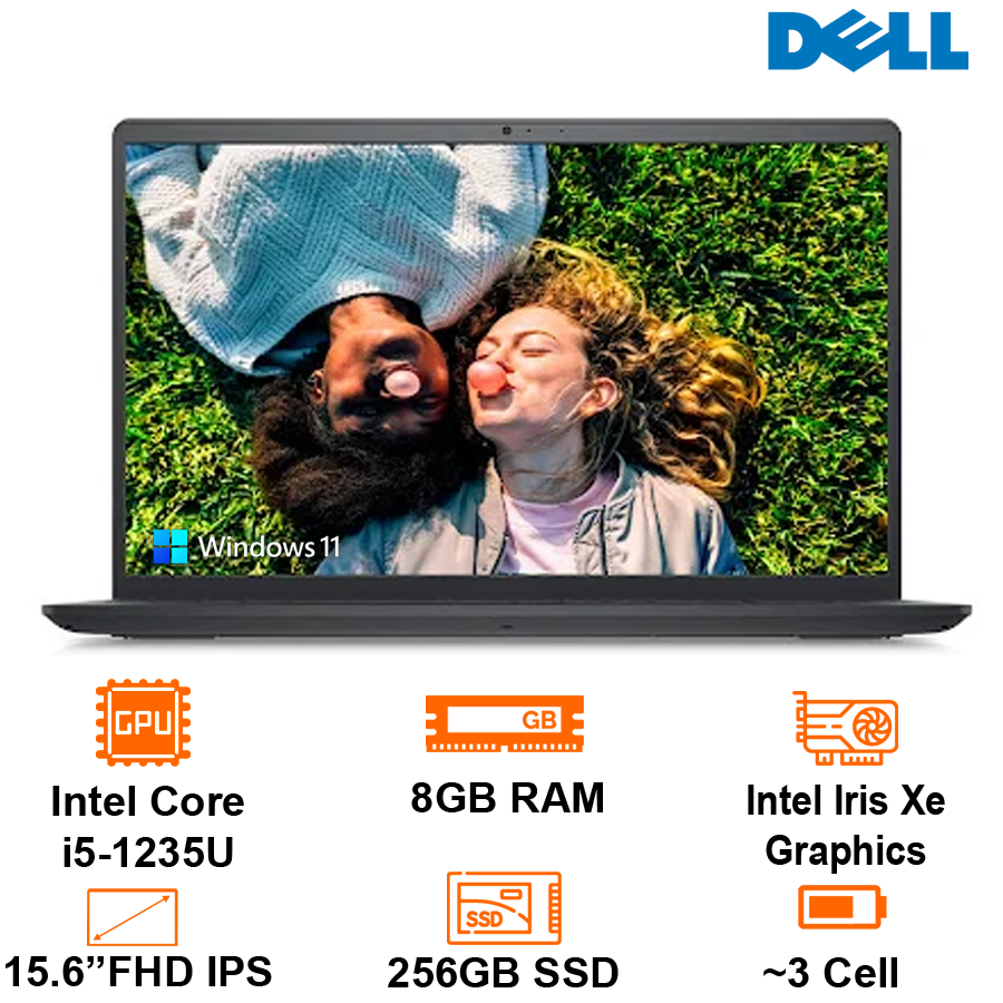 Laptop Dell Inspiron 15 3520 - Black - 15.6 FHD WVA; I5-1235U; 8GB; 256GB SSD; WF5 + BT5.0; Polyc; Win11H+ OfficeHS21; 1Y IH (N5I5122W1)