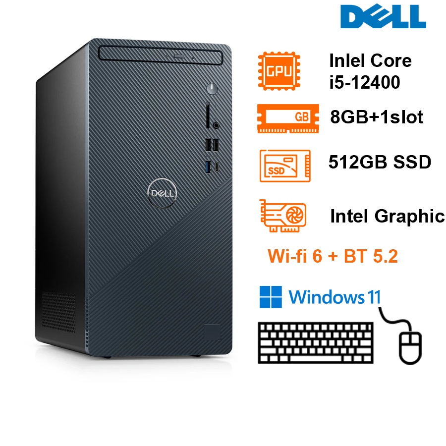 PC Dell Inspiron 3910 (14.6L) Intel Core I5-12400; 8GB DDR4 3200 + 1slot; 512GB SSD; K&M; Wi-Fi 6 + BT 5.2; 180W; Win11H + Office HS 2021; 1Y (70297319)