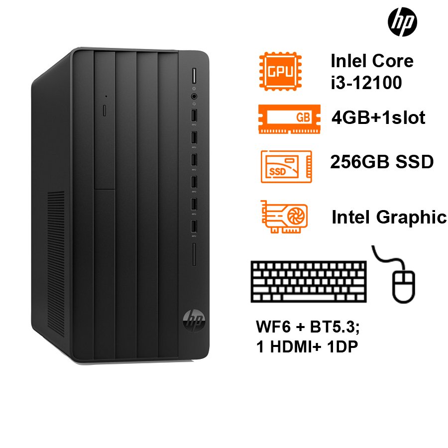 PC HP Pro Tower 400 G9 (16L) Intel Core I3-12100; Q670; 4GB 3200Mhz + 1 Slot; 256GB SSD NVMe M.2+ 2 3.5; K&M; WF6 + BT5.3; 1 HDMI+ 1DP; Win10H; 1Y (P400-G9-72K96PA)