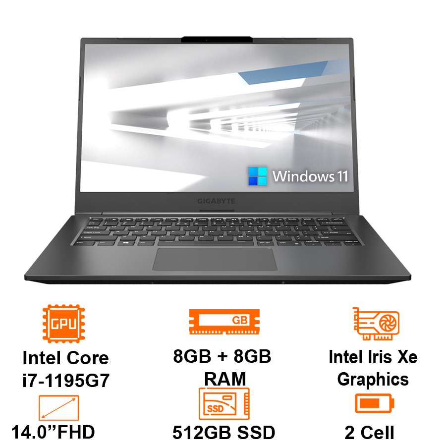 MTXT Gigabyte U4 UD-70S1823SO Intel Core I7-1195G7/16GB(8+8)/512GB SSD/14 FHD/Alu/Win11/Silver