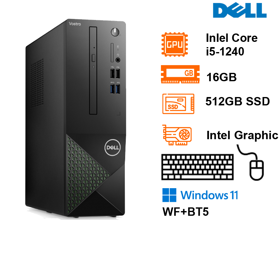 PC Dell Vostro 3710 (7.8L) Intel Core I5-12400; 16GB; 512GB SSD; WF+BT5; K&M; Win11H+ Office HS21; 1Y Pro IH (70297320)