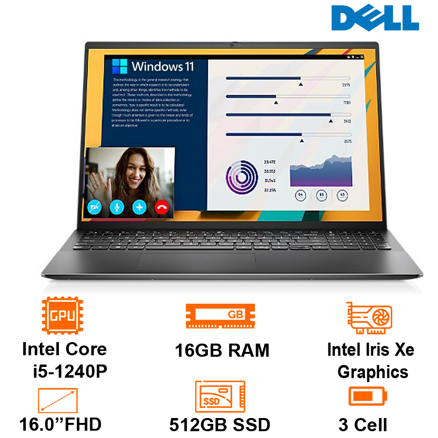 Laptop Dell Vostro 5620 - Gray - 16 FHD+ WVA; I5-1240P; 16GB(8+8); 512GB SSD; Alu A, C, D; FG+WF6+ BT5.2; Win11H+ OfficeHS21; 1Y IH (70282719)