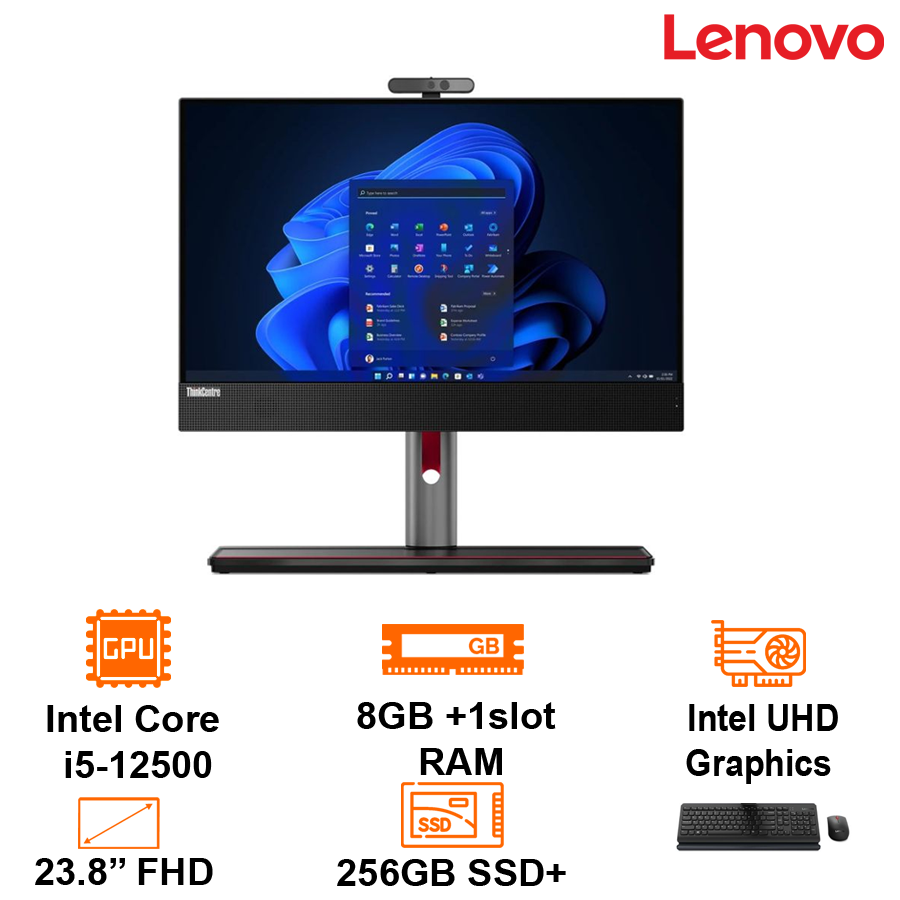 PC AIO Lenovo ThinkCentre M90a 24 Gen3 - Black- 23.8 FHD IPS; I5-12500; Q670; 8GB 3200 + 1slot; 256GB SSD PCIe +2 2.5 + M.2; Loa 3Wx2; WF5+ BT5.1; K&M; HDMI + DP 1.4; Cam 5.0; VESA Mount; Dos; 1Y Onsite